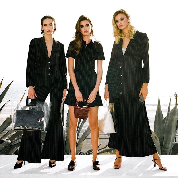 STAUD 90s Rainbow Pinstripe Short Sleeve Jewel Button Pleated Polo Shirt Dress 2 - Picture 2 of 8